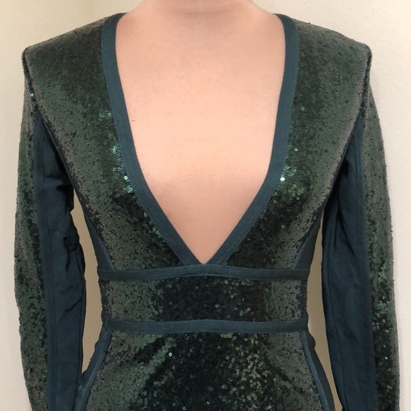 Herve Leger Sequin Bandage Dress Size Small Emerald Green - Picture 3 of 10